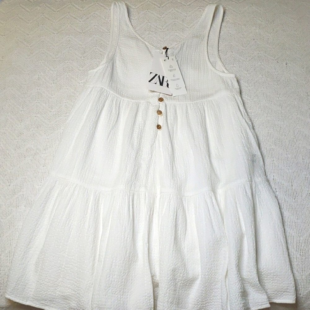NEW Zara Girls 10 White 100% Cotton Summer Romper Dress